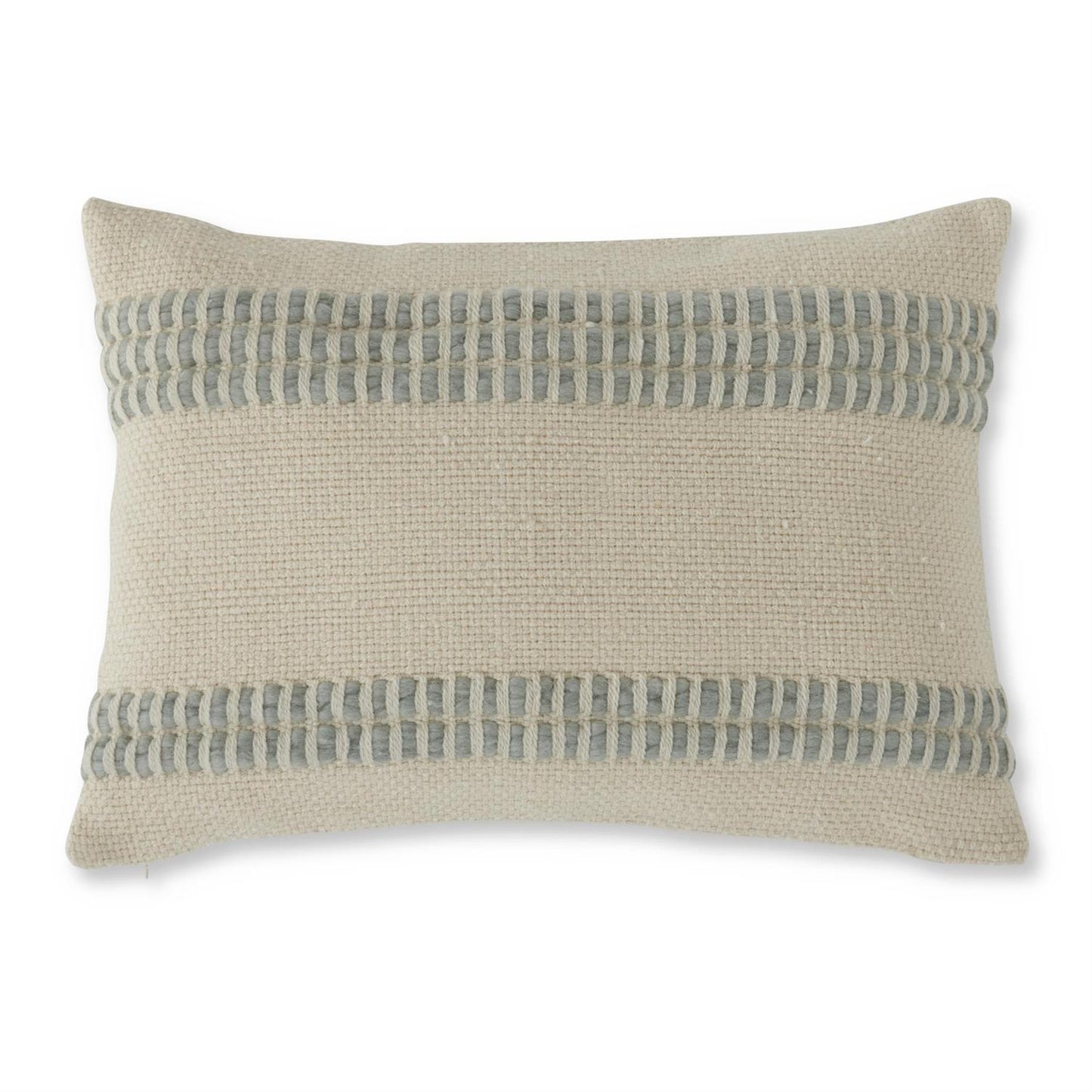 20 Inch Lumbar Green Wool Blend Woven Pillow