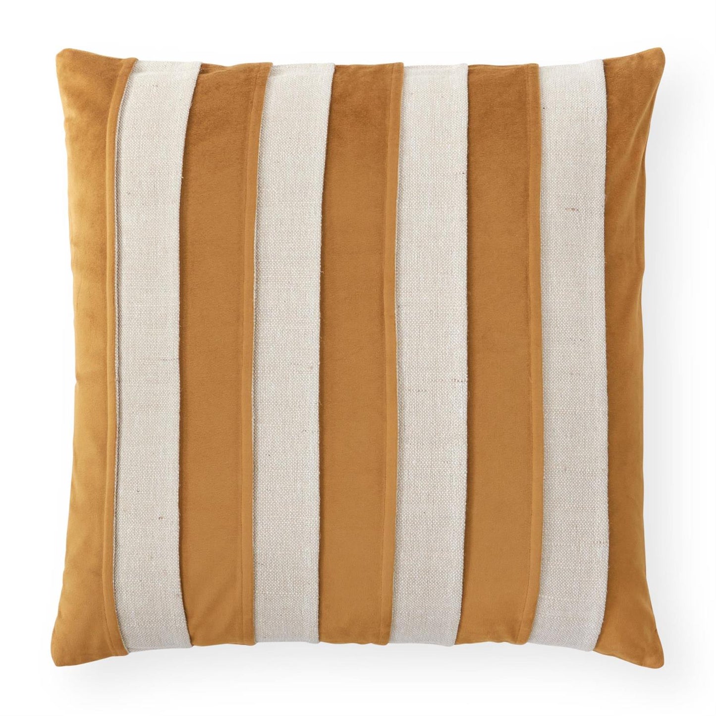 20 Inch Mustard Velvet & Natural Cotton Striped Squ