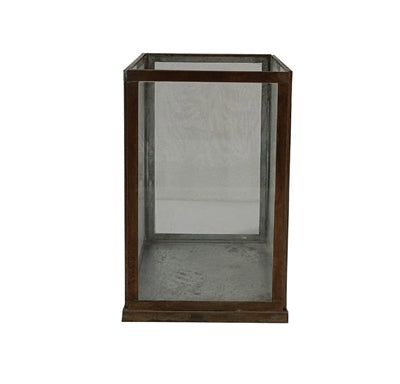 Med Aged Antique Candle Holder Iron & Glass H 9.5"- ST - AGED ANTIQUE