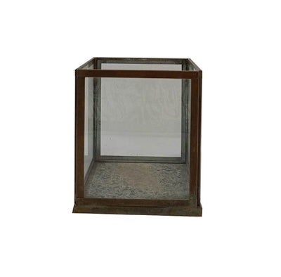 Small Aged Antique Candle Holder Iron & Glass H 7"- ST - AGED ANTIQUE