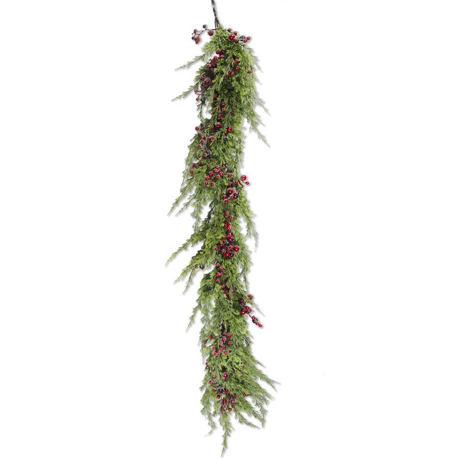 Faux Cypress Pine and Red Berry Garland, 60 Inch