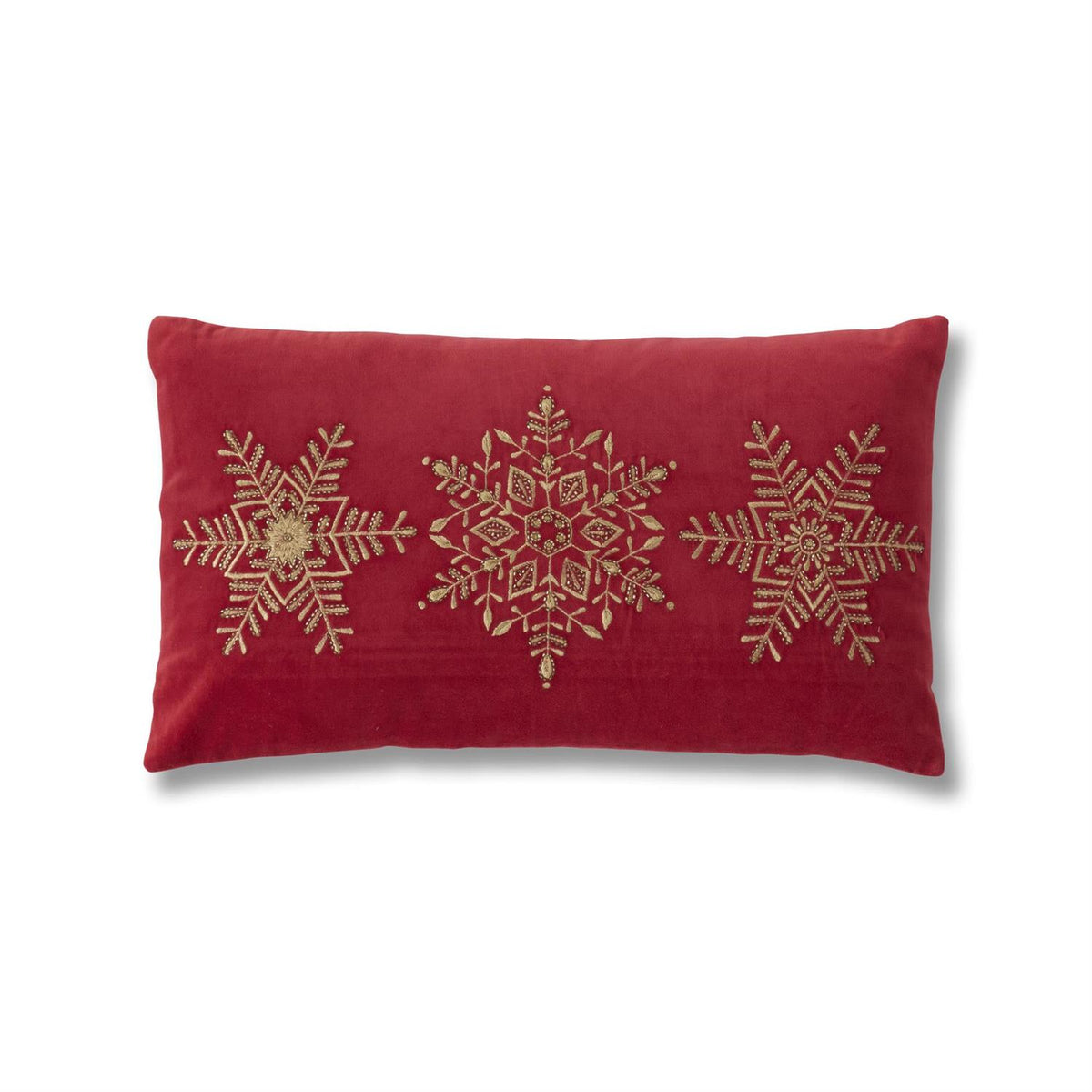 Red Velvet Snowflake Lumbar Pillow, 24 Inch