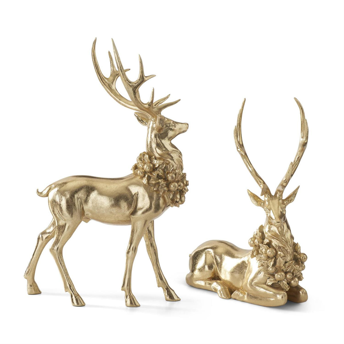 Gold Resin Deer with Wreath