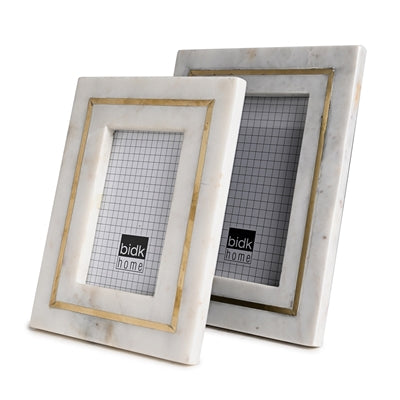Marble Frame w/ Brass Inlay 5x7 White