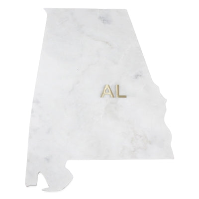 Lg Polished Marble "Alabama" Cutting Board w/brass state abbreviation- A - White
