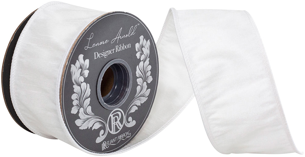 Dupioni Supreme Wired Edge Ribbon White 2-1/2 Inch 10 Yards