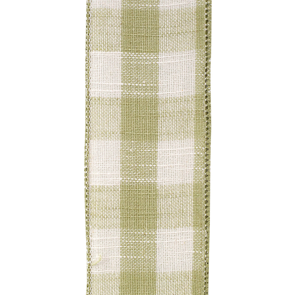 Cotton Canvas Check Wired Edge Ribbon Sage 2-1/2 Inch 10 Yards