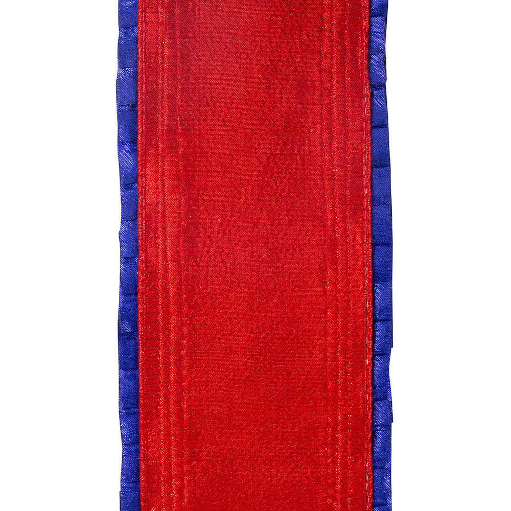 Metallic Pleated Overlay Deluxe Metallic Dupioni Backed Wired Edge Ribbon Royal/red 4 Inch 5 Yards