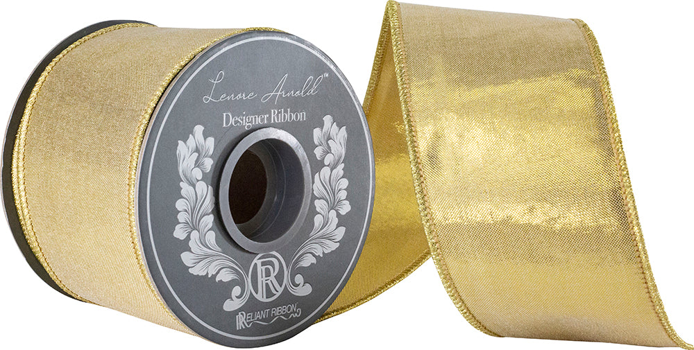 Metallic Woven Deluxe Dupioni Two Sided Wired Edge Ribbon Gold 2-1/2 Inch 10 Yards