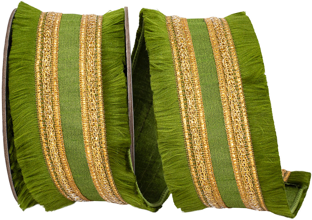 Fringe Gilded Trimming Dupioni Deluxe Fused Backed Wired Edge Ribbon, 2-1/2 In 5 Yd
