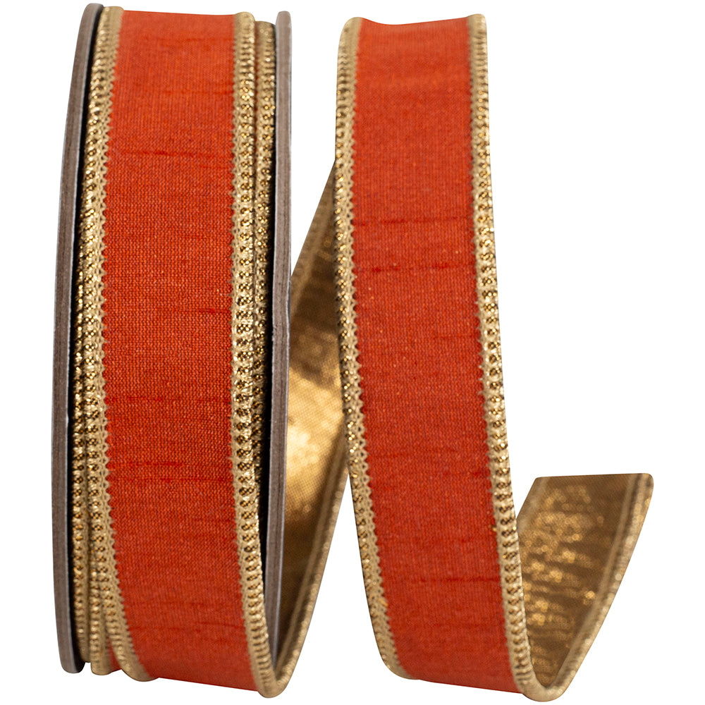 Dupioni Shimmer Fused Copper Metallic Backed Wired Edge Ribbon, 1 In 10 Yd