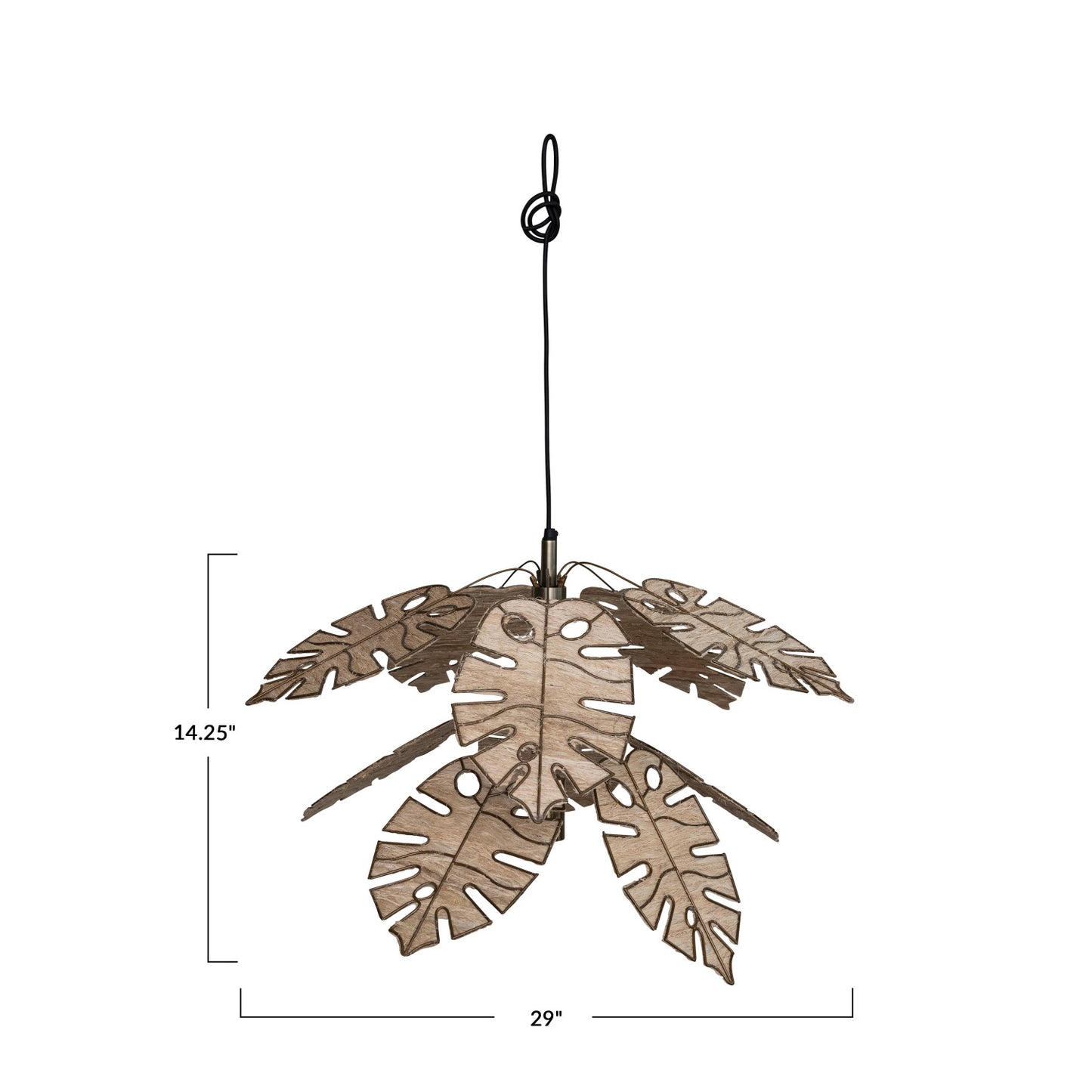 Metal & Banana Fiber Leaf Pendant Lamp, Antique Brass Finish, 6' Cord