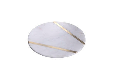 Sm. Marble Plate w/ Brass Inlay White Marble