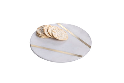 Sm. Marble Plate w/ Brass Inlay White Marble