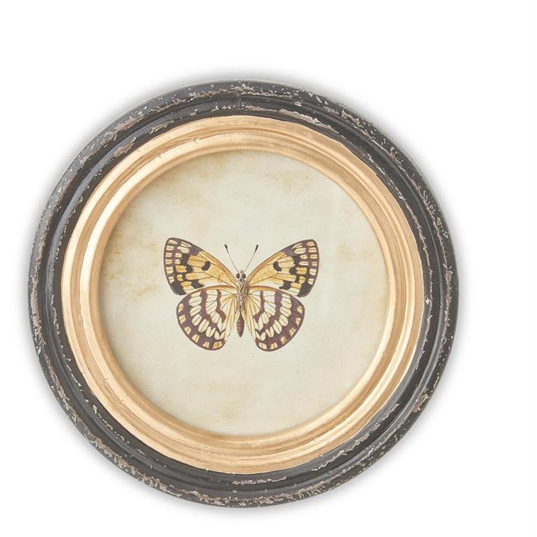 9.5 Inch Black & Gold Framed Round Butterfly Prints
