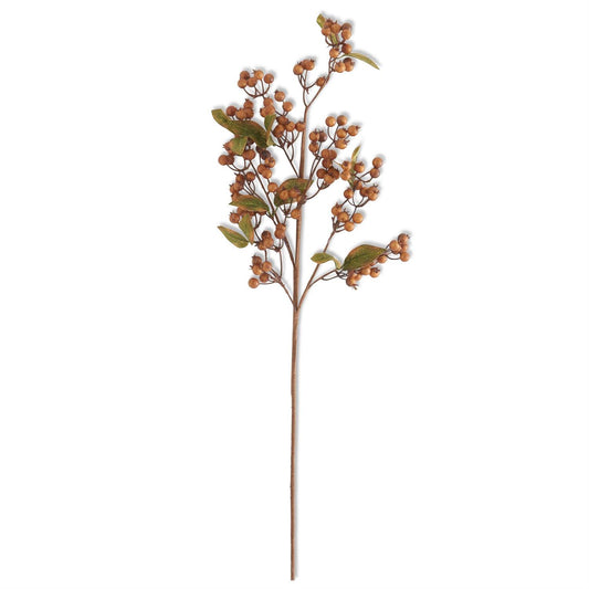 Faux Brown Berry Spray with Green Leaves, 27 Inch