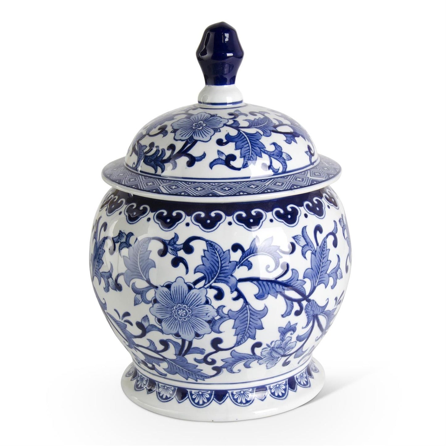 14.25 Inch Ceramic Royal Blue & White Lidded Ginger