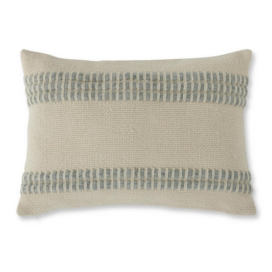 20 Inch Lumbar Green Wool Blend Woven Pillow