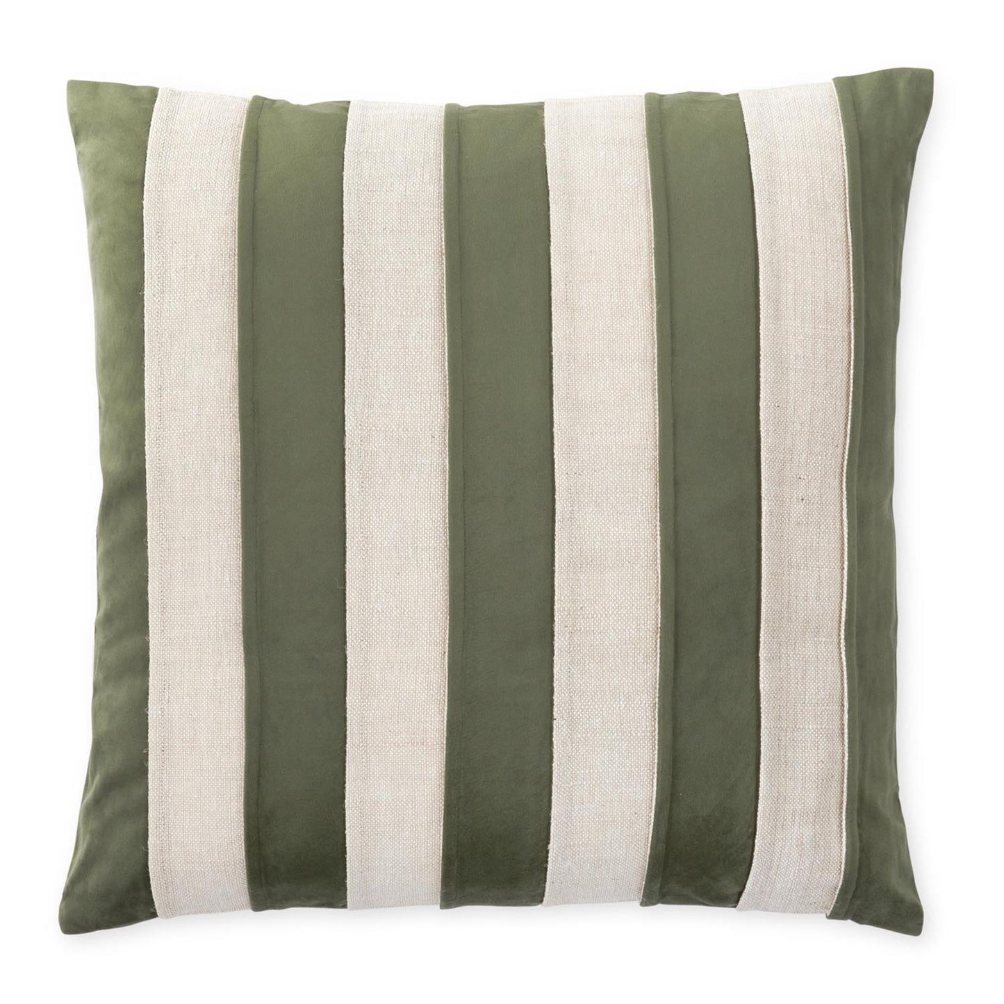 20 Inch Green Velvet & Natural Cotton Striped Squar