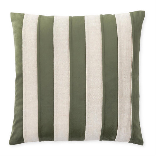 20 Inch Green Velvet & Natural Cotton Striped Squar