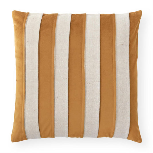 20 Inch Mustard Velvet & Natural Cotton Striped Squ