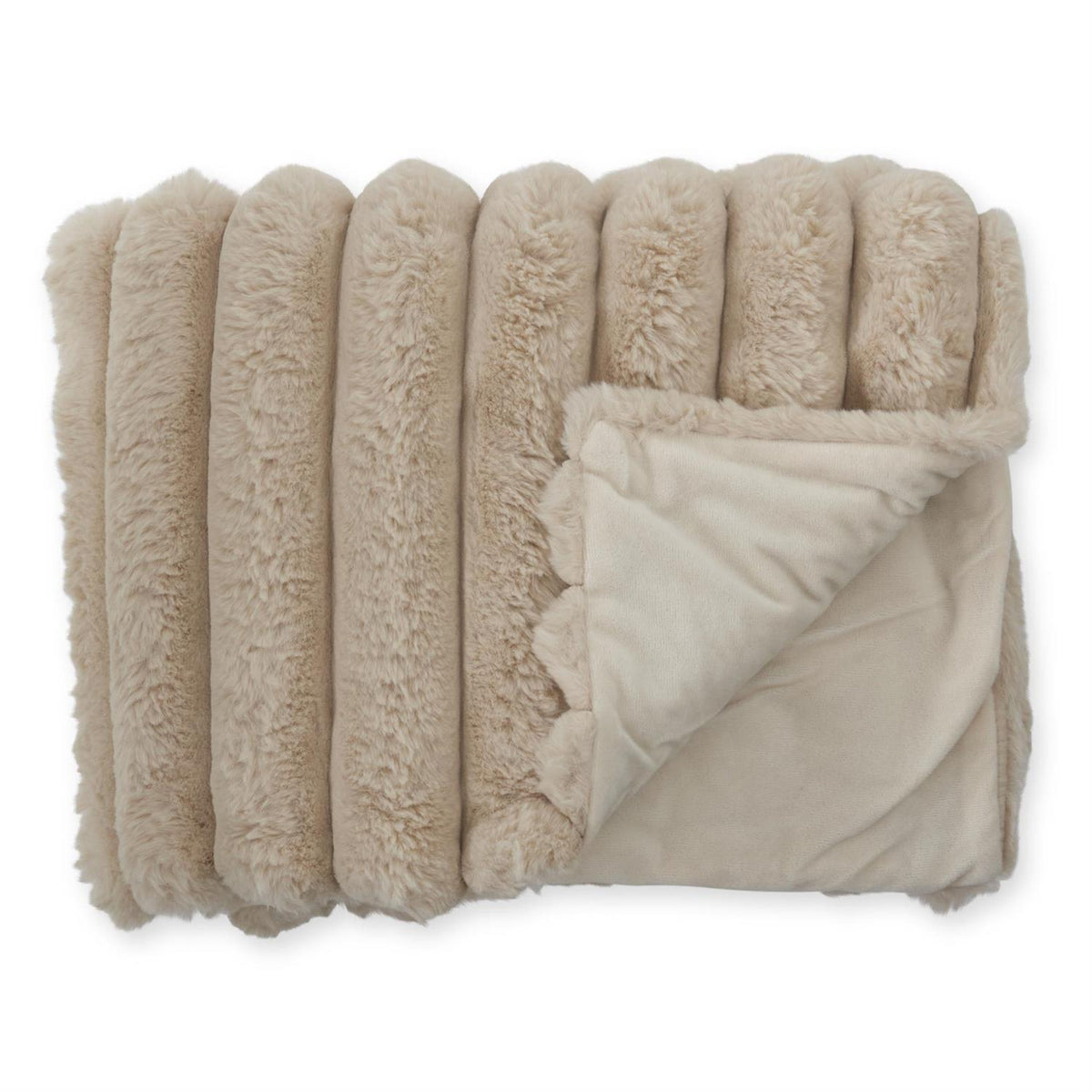 Tan Vegan Fur Throw Blanket, 60 x 50 Inch