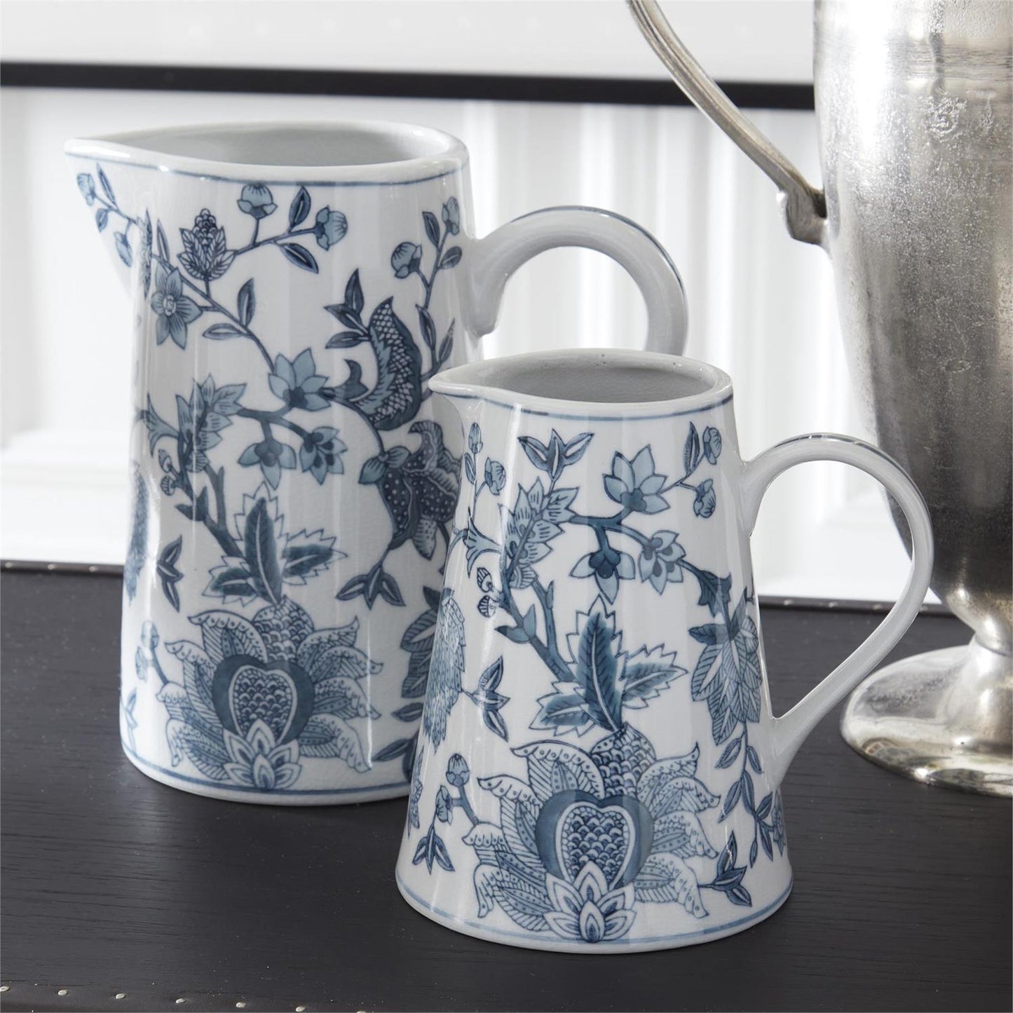 Navy Blue & White Porcelain Chinoiserie Pitchers