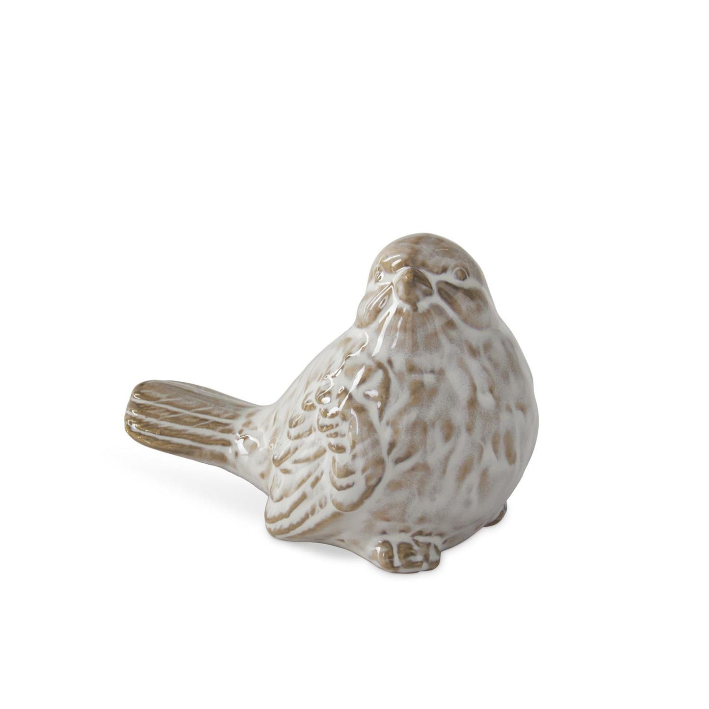 3 Inch Cream & Taupe Glazed Ceramic Birds