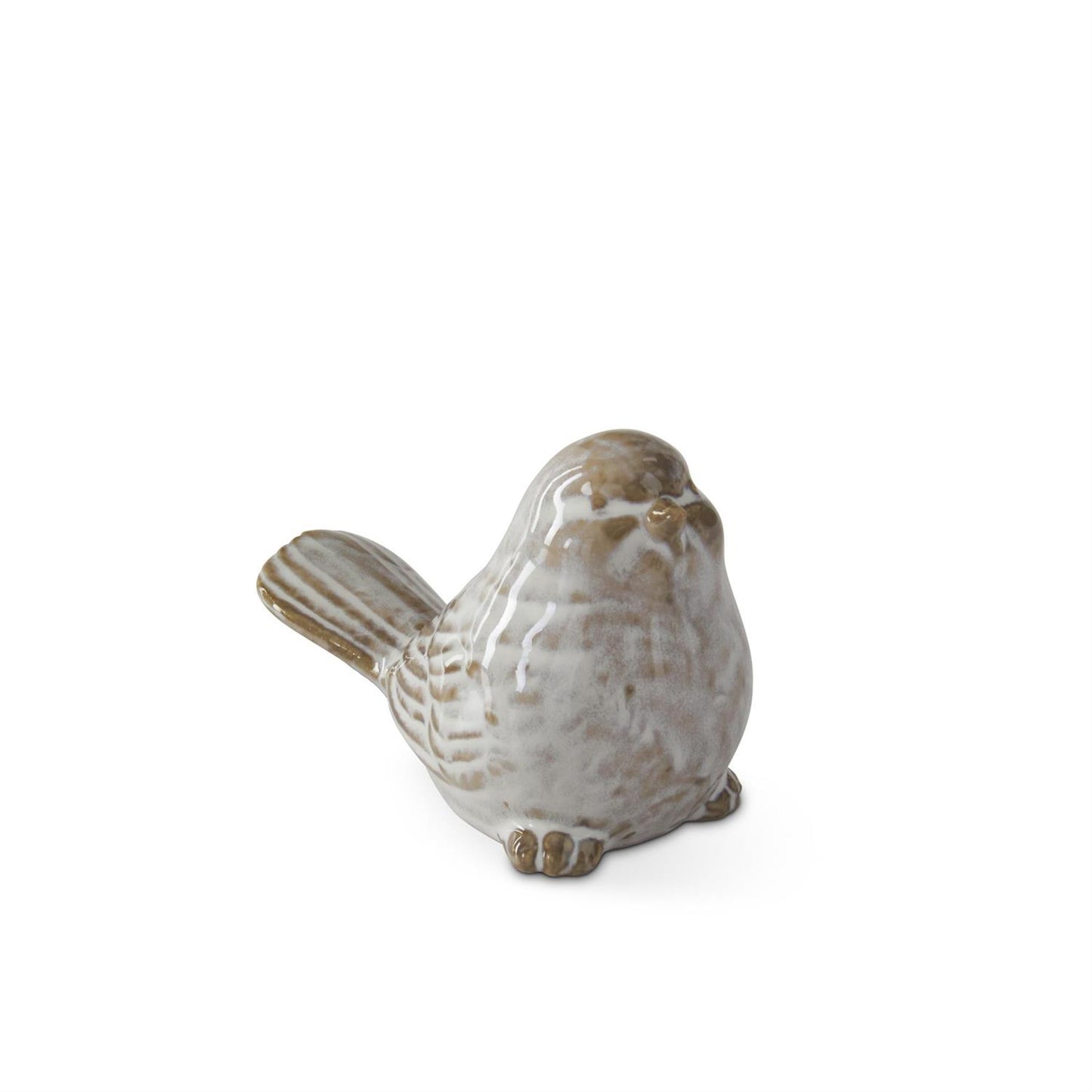 3 Inch Cream & Taupe Glazed Ceramic Birds
