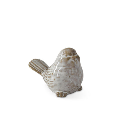 3 Inch Cream & Taupe Glazed Ceramic Birds