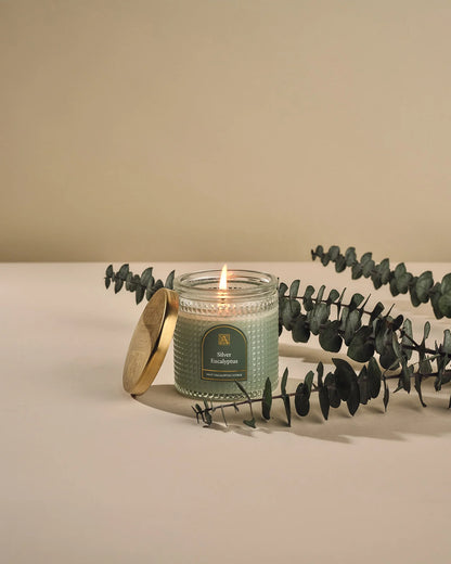 Silver Eucalyptus - Elegant Essentials - Textured Glass Candle