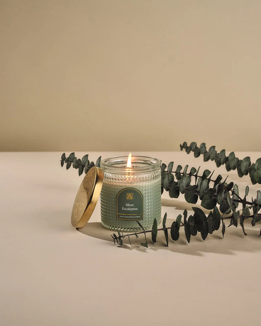 Silver Eucalyptus - Elegant Essentials - Textured Glass Candle