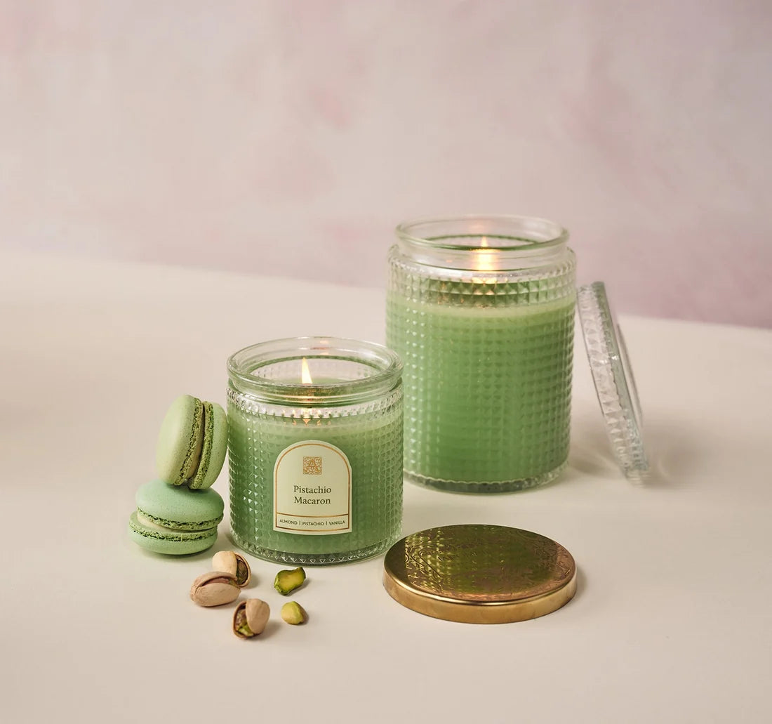 Pistachio Macaron - Textured Glass Candle