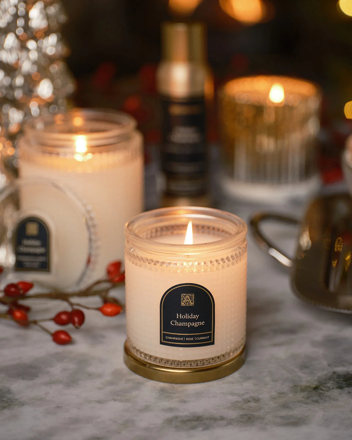 Holiday Champagne - Textured Glass Candle - 6 oz