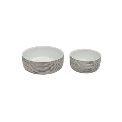 Set of 2 Wooden Round Bowls White Wash & Enamel 8x8 & 6x6- A - White