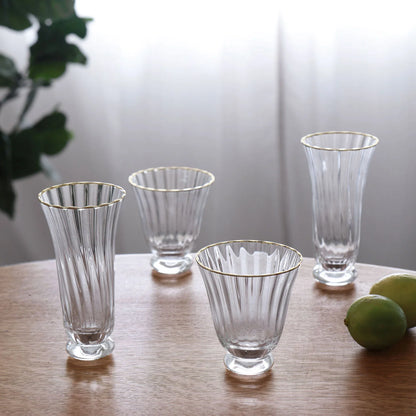Set - Audrey Stemless All Purpose Glass with Gold Rim Set of 6 (Clear and Gold) 8 fl oz