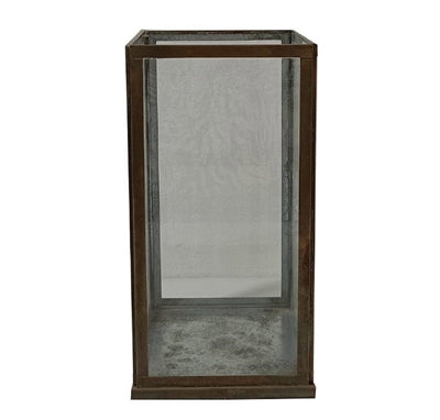 Lg Aged Antique Candle Holder Iron & Glass H 12"- ST - AGED ANTIQUE