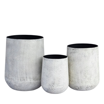 Set of 3 Antique Gray Iron Planters - A - Gray
