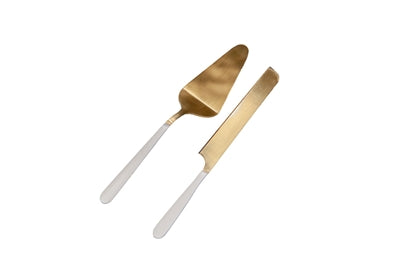 2pc Cake Serving Set Gold w/ White Resin Handles in Giftbox - Gold & White