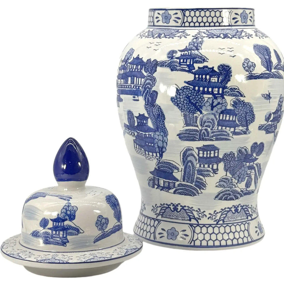 Blue And White Chinoiserie Ginger Jar 25"H