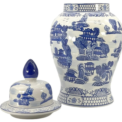 Blue And White Chinoiserie Ginger Jar 25"H