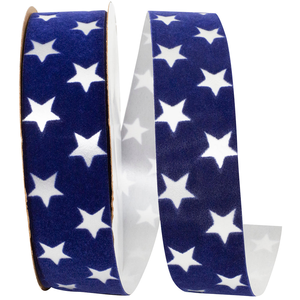 Stars Velvet Ribbon Blue 1-3/8 Inch 20 Yards
