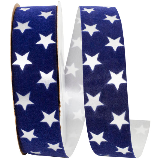 Stars Velvet Ribbon Blue 1-3/8 Inch 20 Yards