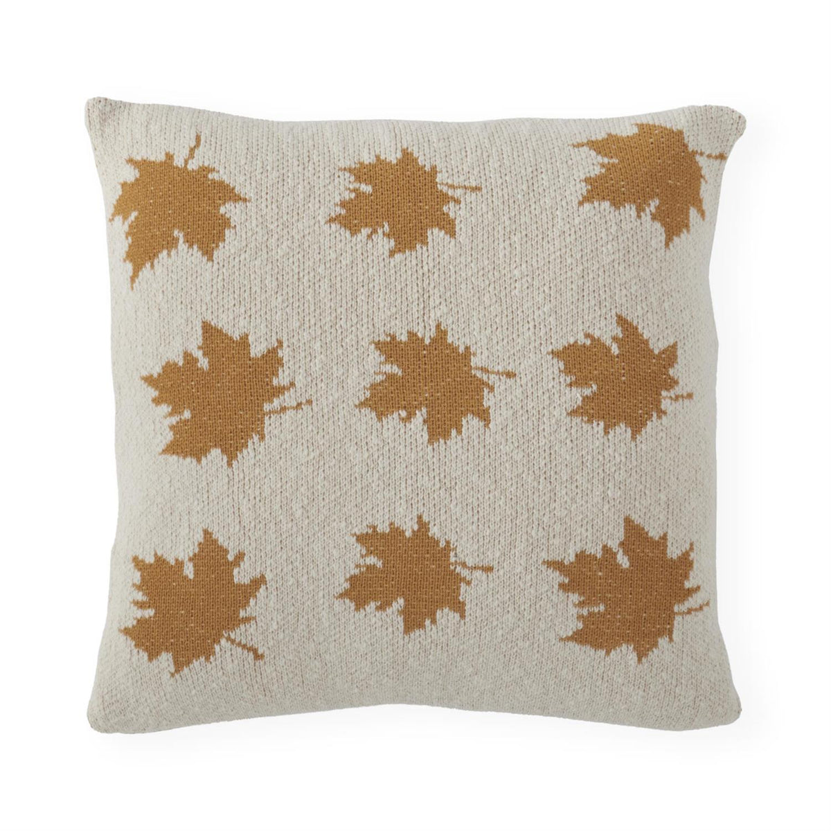 Cream Cotton Knit Yellow Leaves Pillow, 20 Inch