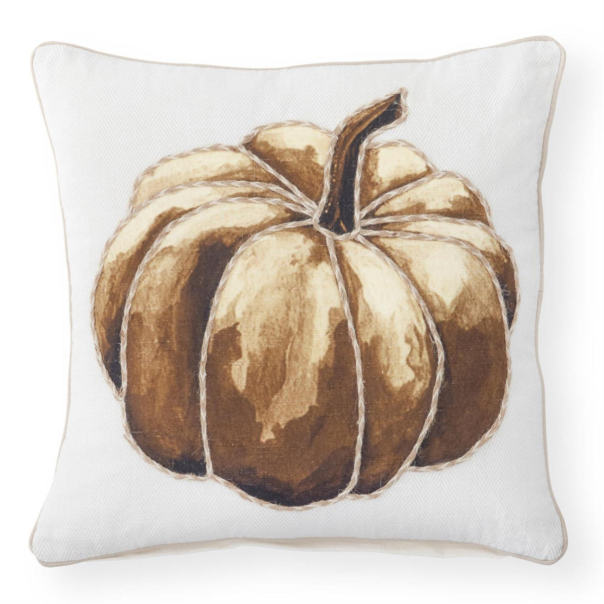 Brown Herringbone Pumpkin Pillow, 18 Inch Square
