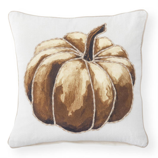 Brown Herringbone Pumpkin Pillow, 18 Inch Square