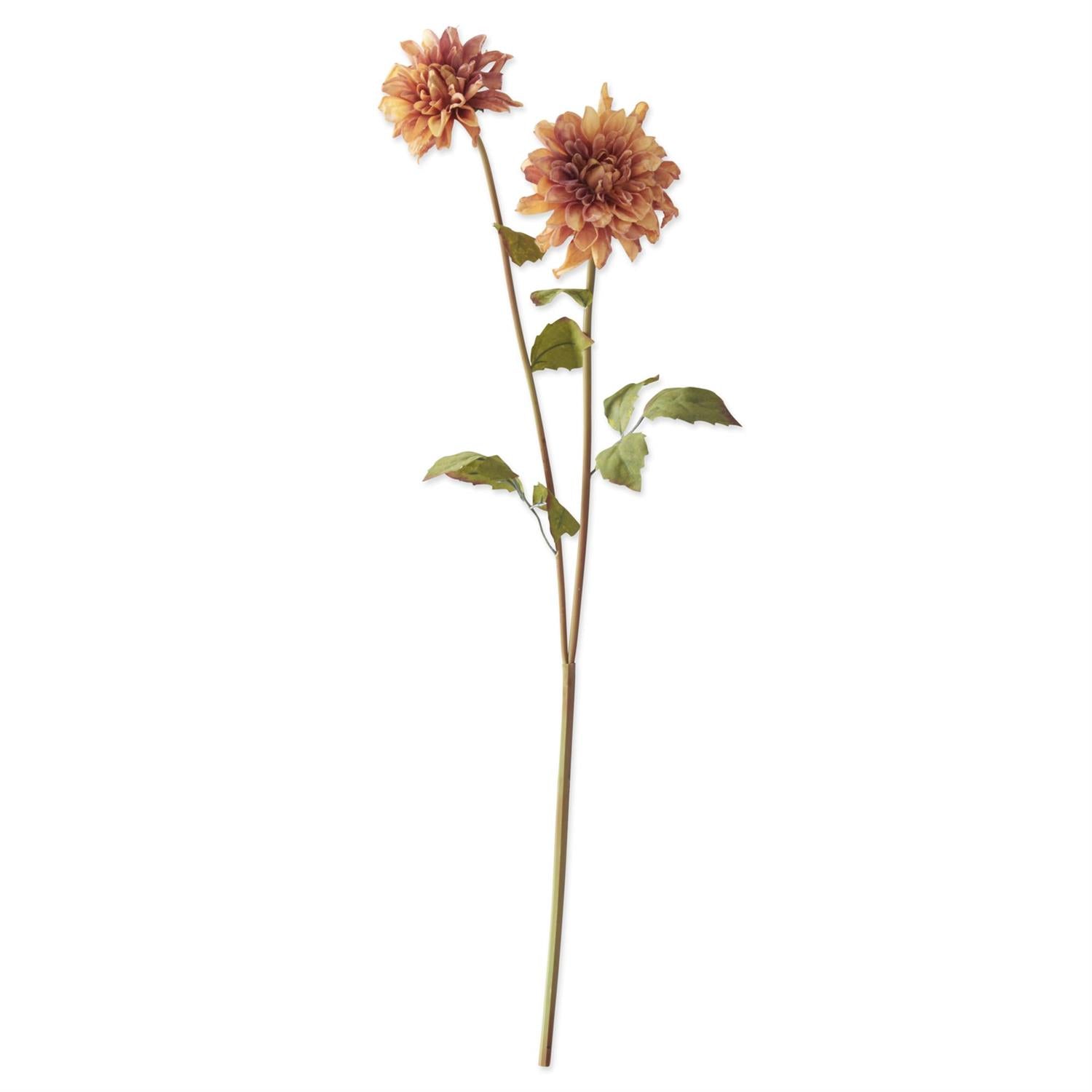 24 Inch Dahlia Double Blossom Stem - Yellow w/Purple