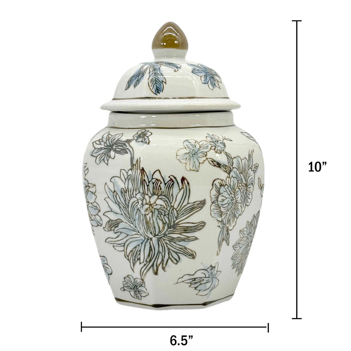 Blue And White Ceramic Jar 10"H