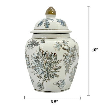 Blue And White Ceramic Jar 10"H