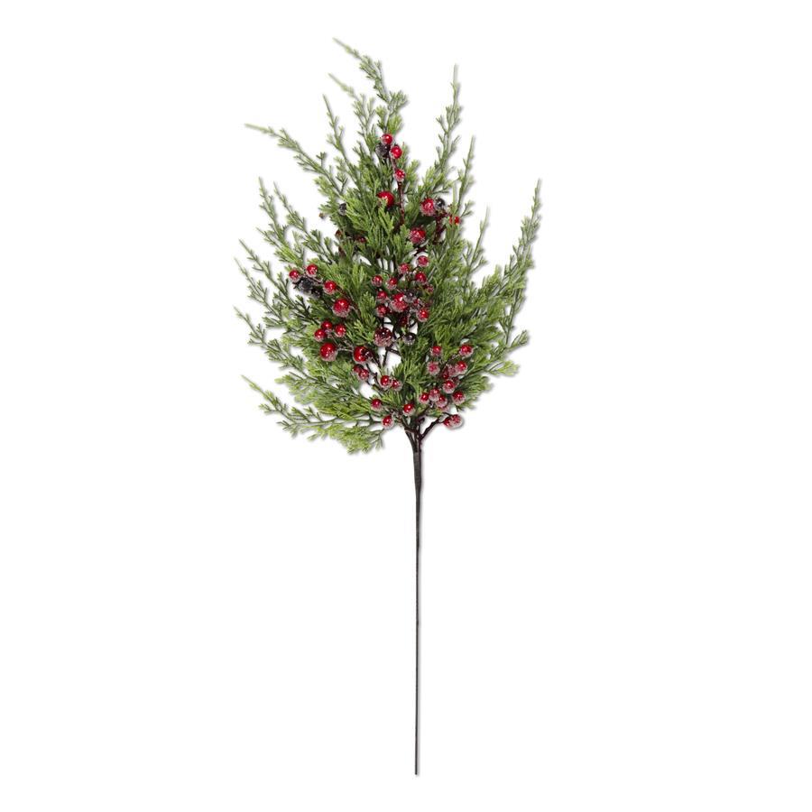 Faux Cypress Pine and Red Berry Stem, 27 Inch